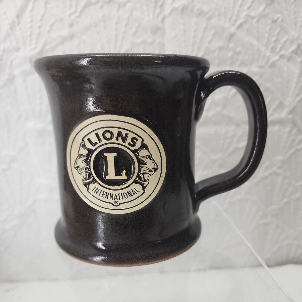 Lions International Handcrafted USA  Pottery Mug 12 Oz Chocolate Brown color